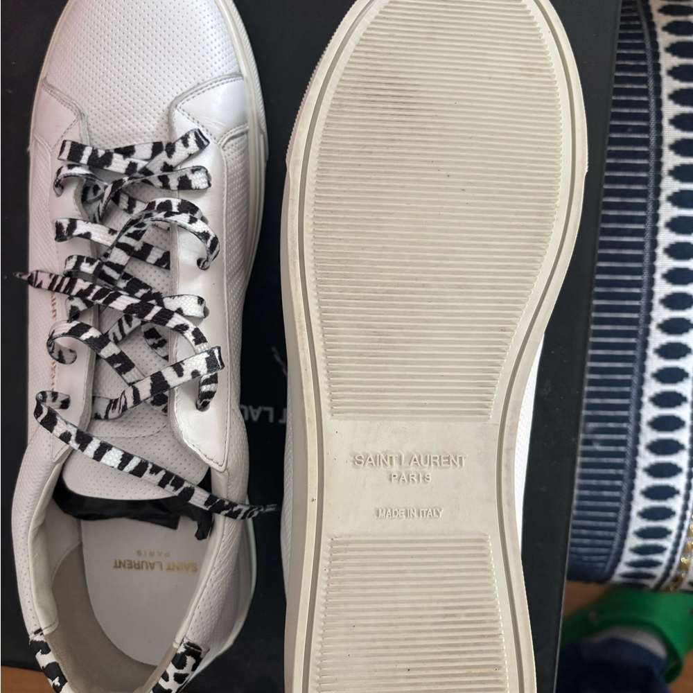 Saint Laurent White and Black Sneakers with Animal Print
